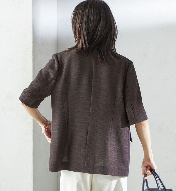 SHIPS for women「〈手洗い可能〉カラミ ノーラペル 半袖 ジャケット」|ノーカラージャケット|