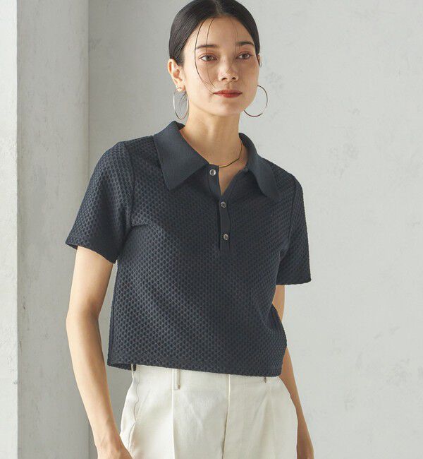 SHIPS for women「小泉里子コラボ:シャーリング ジャカード ポロ」|ポロシャツ|