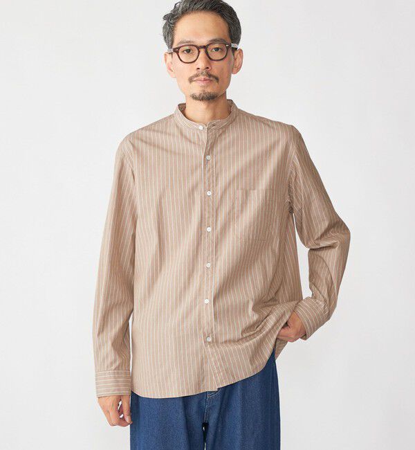 SHIPS「SHIPS: 100S バンドカラー ストライプ シャツ」|シャツ・ブラウス|