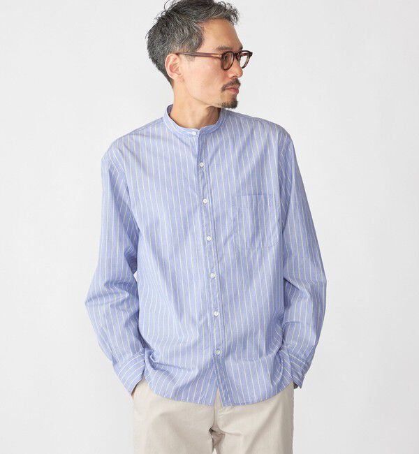 SHIPS「SHIPS: 100S バンドカラー ストライプ シャツ」|シャツ・ブラウス|