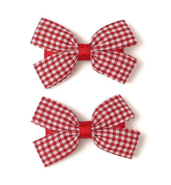 SHIPS KIDS「SHIPS KIDS: ギンガムチェック リボン ヘアピン セット」|その他|レッド