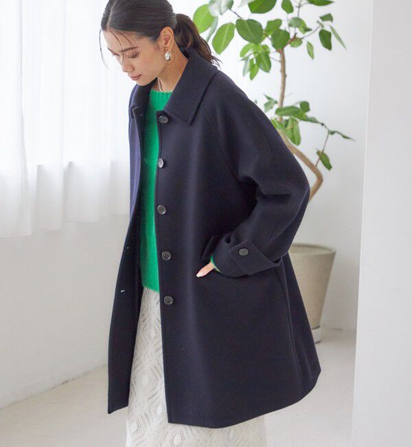 千鳥 / ソリッド ウール メルトン ステンカラー コート（SHIPS for