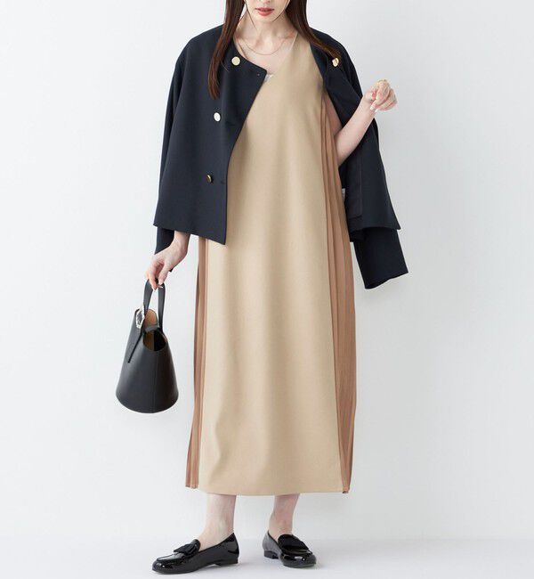 SHIPS Colors 「SHIPS Colors:〈手洗い可能〉プリーツ コンビ ジャンパー ワンピース」|ワンピース|ベージュ