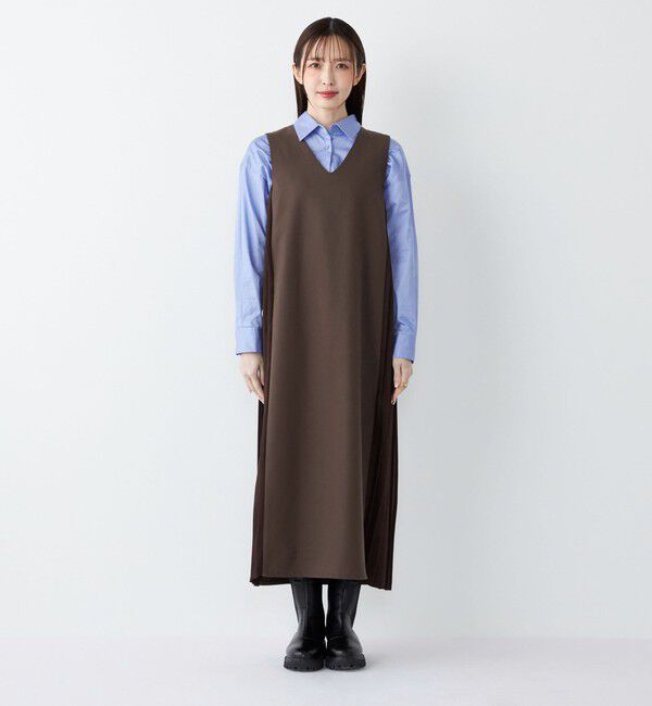 SHIPS Colors 「SHIPS Colors:〈手洗い可能〉プリーツ コンビ ジャンパー ワンピース」|ワンピース|