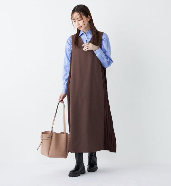 SHIPS Colors 「SHIPS Colors:〈手洗い可能〉プリーツ コンビ ジャンパー ワンピース」|ワンピース|