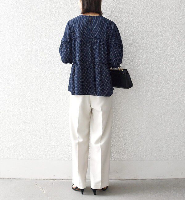 SHIPS any「SHIPS any:〈洗濯機可能〉ドット ノーカラー ティアード フレア ブラウス」|シャツ・ブラウス|