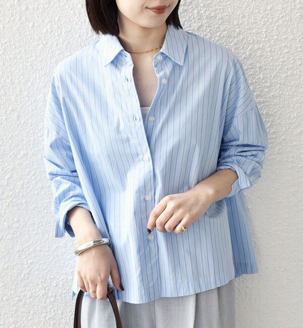 SHIPS Colors 「SHIPS Colors:〈手洗い可能〉カラー ストライプ クロップド シャツ」|シャツ・ブラウス|