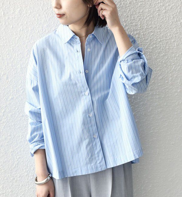 SHIPS Colors 「SHIPS Colors:〈手洗い可能〉カラー ストライプ クロップド シャツ」|シャツ・ブラウス|