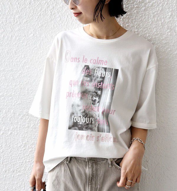 SHIPS for women「《予約》【WEB限定】オーガニック 5分袖 フォト TEE」|Tシャツ・カットソー|オフホワイト