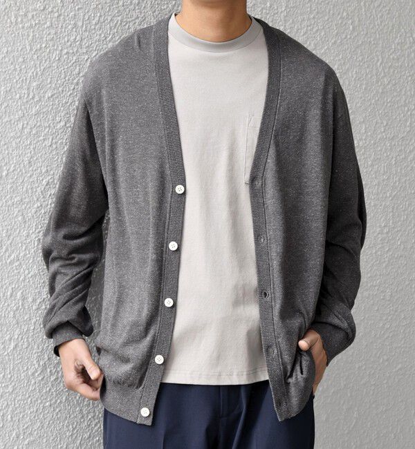 SHIPS any「SHIPS any: ハイゲージ リネンミックス サマーニット Vネック カーディガン◆」|カーディガン|チャコールグレー
