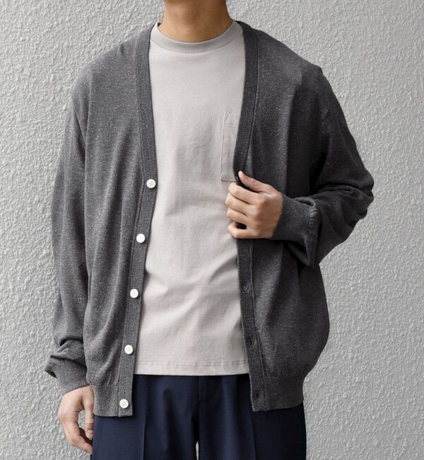 SHIPS any「SHIPS any: ハイゲージ リネンミックス サマーニット Vネック カーディガン◆」|カーディガン|
