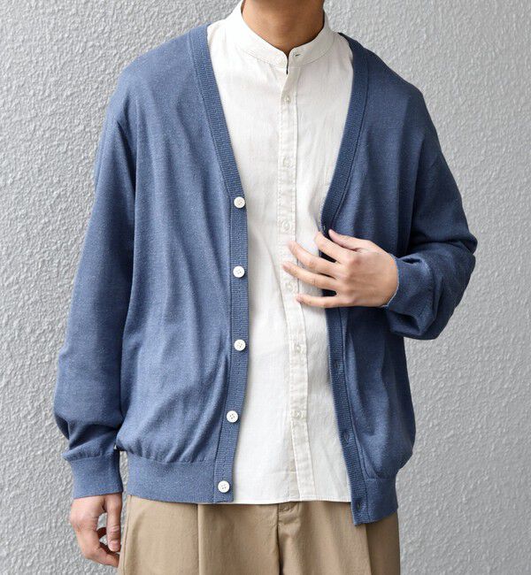 SHIPS any「SHIPS any: ハイゲージ リネンミックス サマーニット Vネック カーディガン◆」|カーディガン|ブルー