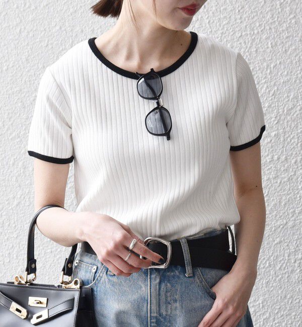 SHIPS any「《予約》SHIPS any:〈洗濯機可能〉テレコ リブ バイカラー ショートスリーブ TEE」|Tシャツ・カットソー|