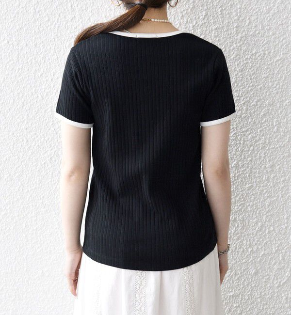 SHIPS any「《予約》SHIPS any:〈洗濯機可能〉テレコ リブ バイカラー ショートスリーブ TEE」|Tシャツ・カットソー|
