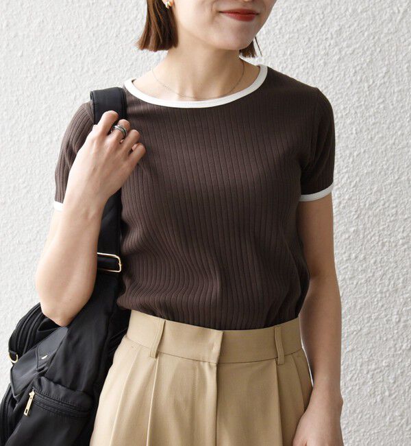 SHIPS any「《予約》SHIPS any:〈洗濯機可能〉テレコ リブ バイカラー ショートスリーブ TEE」|Tシャツ・カットソー|