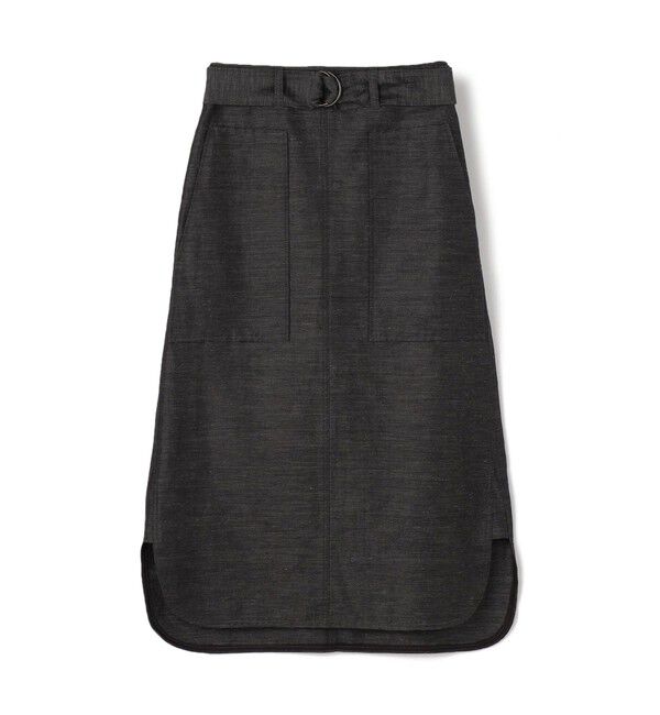 DES PRES「リネンナイロンストレッチ トラペーズスカート」|台形|18 ブラック系