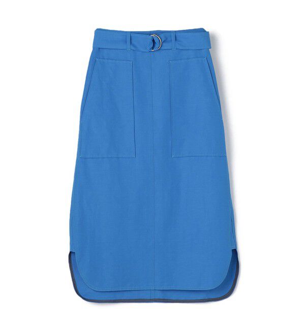 DES PRES「リネンナイロンストレッチ トラペーズスカート」|台形|63 ライトブルー