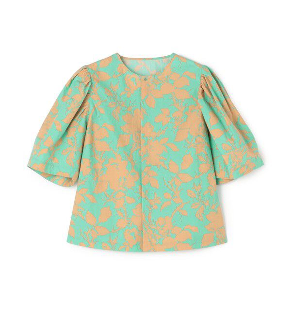 SOULEIADO「コットンタイプライタープリント アンギュラースリーブブラウス」|シャツ・ブラウス|52 ライトグリーン系