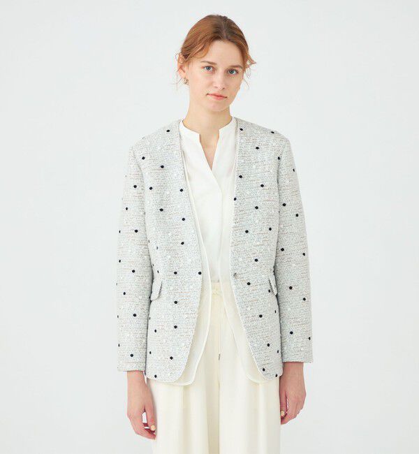 Ballsey「ラッピングツイード Vカラージャケット」|ノーカラージャケット|