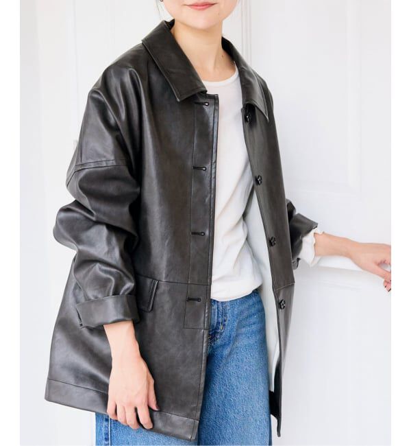 SLOBE IENA「《WEB限定/追加》フェイクレザーブルゾン」|ライダースジャケット|