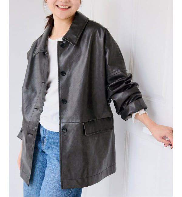 SLOBE IENA「《WEB限定/追加》フェイクレザーブルゾン」|ライダースジャケット|