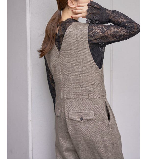 IENA「ソフトチェック サロペット」|オールインワン|