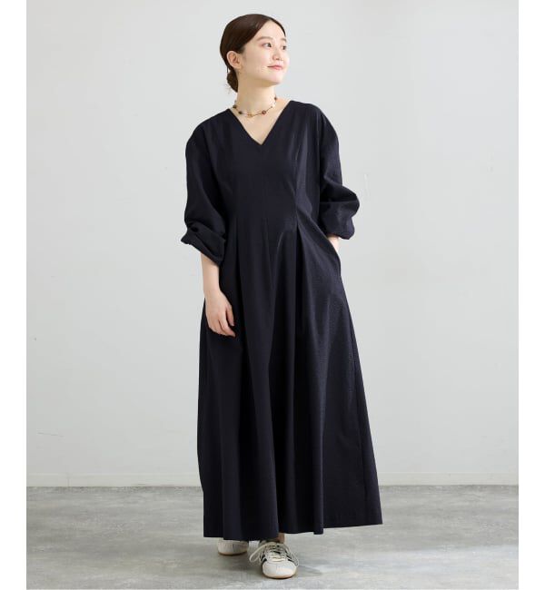 IENA「《予約》サッカーVネックフレアワンピース」|ワンピース|ブラック