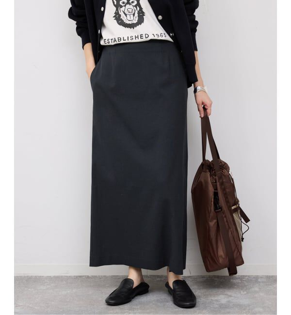 SLOBE IENA「《3サイズ展開/シリーズあり/予約》リネンmixストレッチタイトスカート」|スカート|ブラック