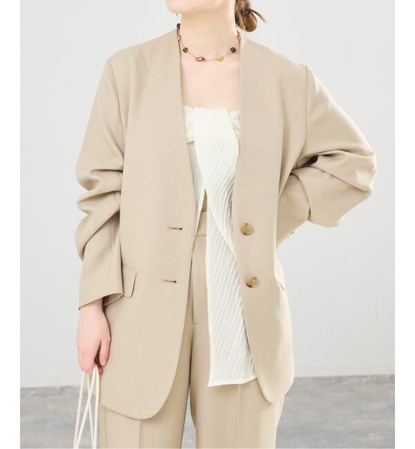 IENA「《セットアップ対応/予約》シャークツイードノーカラージャケット」|ノーカラージャケット|