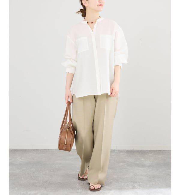 IENA「《セットアップ対応/予約》ウォッシャブル シャークツイードセミワイドパンツ」|スラックス|