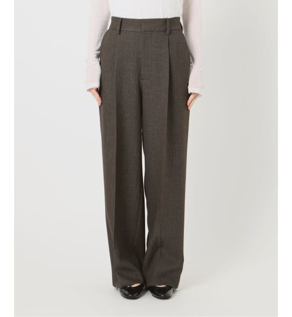 IENA「《セットアップ対応/予約》ウォッシャブル シャークツイードセミワイドパンツ」|スラックス|