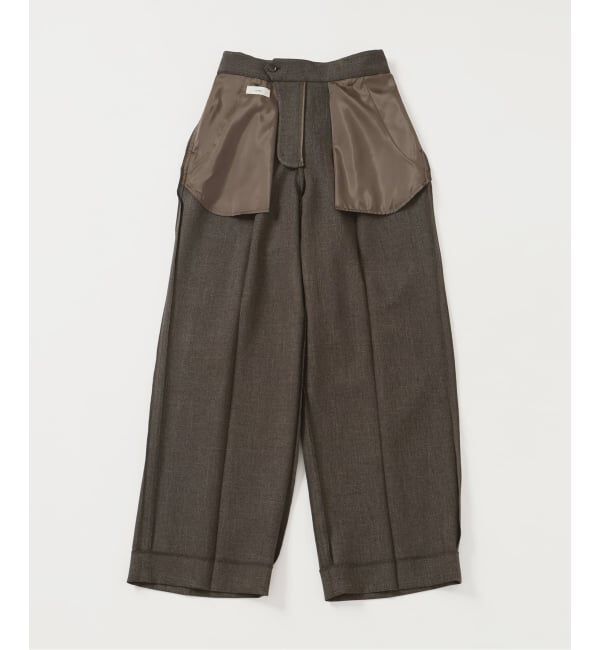 IENA「《セットアップ対応/予約》ウォッシャブル シャークツイードセミワイドパンツ」|スラックス|