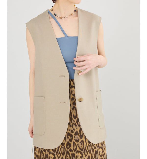 IENA「《セットアップ対応/予約》ウォッシャブル シャークツイード ジレ」|その他|ベージュ
