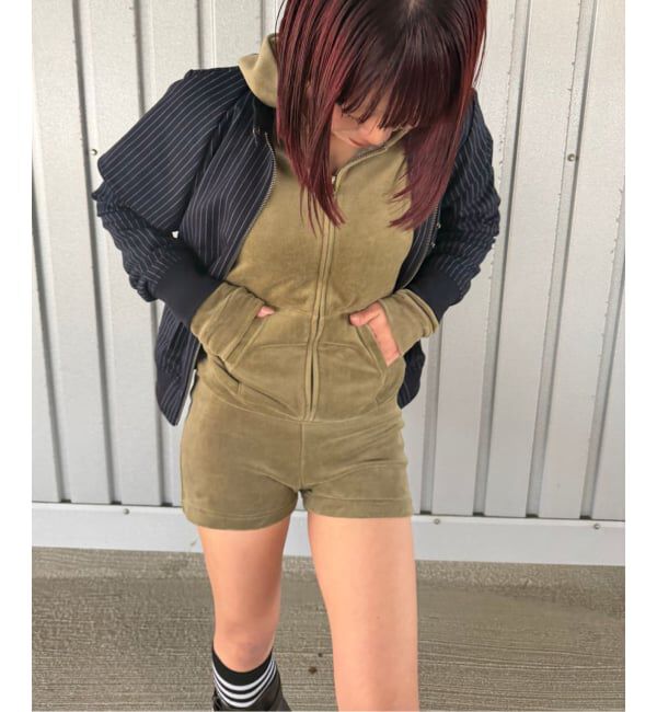 Oriens JOURNAL STANDARD「ベロアフーディーロンパース」|オールインワン|カーキ