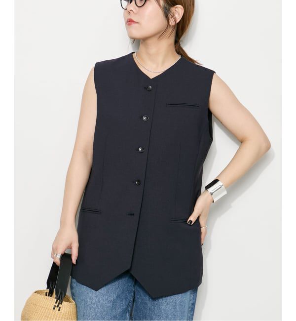 journal standard L'essage「《予約》ウーリーノライトノーカラーベスト」|ダウンベスト・ベスト|ネイビー