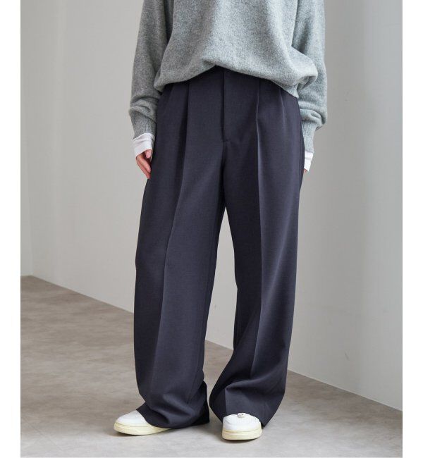 Spick and Span「《追加2》ダブルクロスツータックパンツ」|スラックス|ネイビー