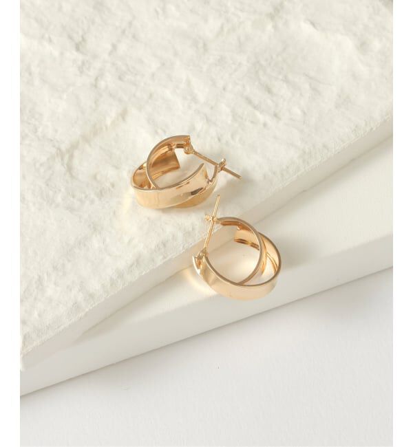 Lilas by Spick&Span「ワイドラインクロスフープピアス K10（両耳）」|ピアス|