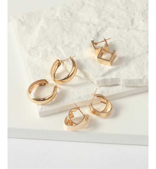 Lilas by Spick&Span「ワイドラインクロスフープピアス K10（両耳）」|ピアス|