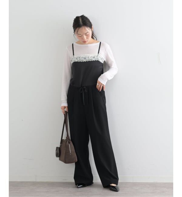 U by SPICK&SPAN「レースディティールロンパース」|オールインワン|ブラック