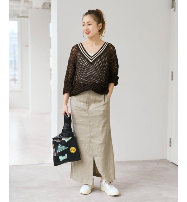 Spick and Span「《予約》リネンストレッチIラインスカート」|スカート|