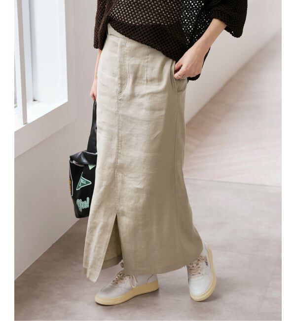 Spick and Span「《予約》リネンストレッチIラインスカート」|スカート|ベージュ