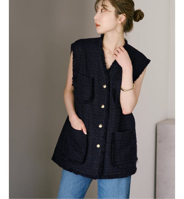 NOBLE「ラメツイードノーカラージレ」|その他|ネイビー