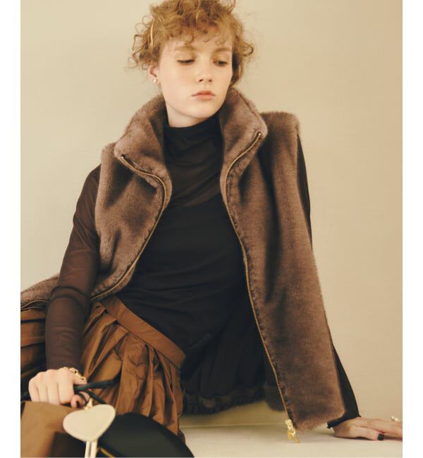  「【洗える】スタンドカラーファージレ」|その他|ブラウン