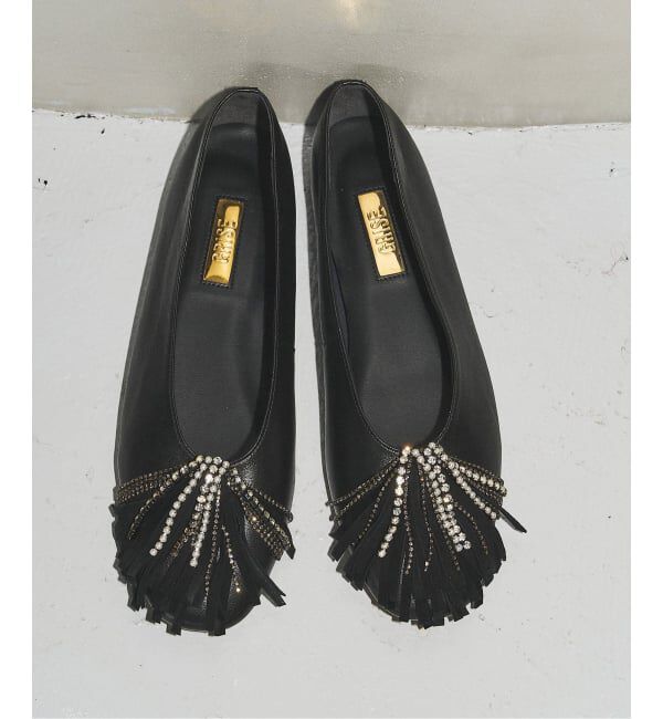 GRISE「GRISEレザービジューフリンジフラット」|その他|ブラック