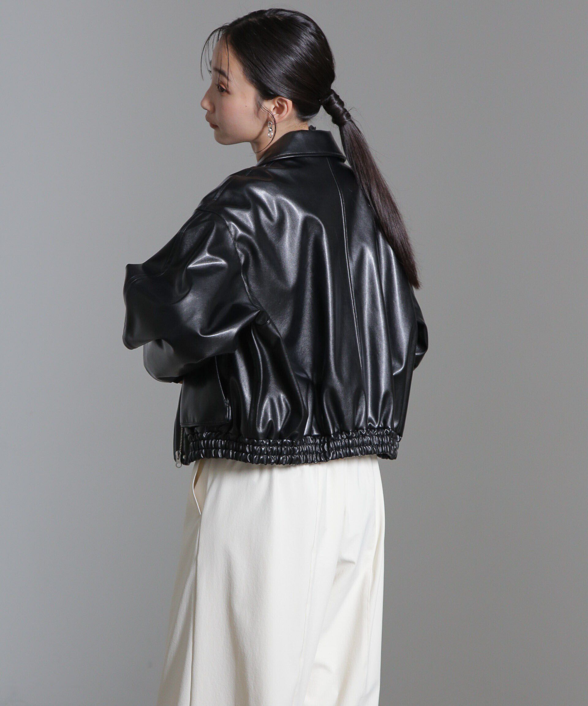 nano･universe「フェイクレザーショートブルゾン(セットアップ可)」|ブルゾン・スタジャン|