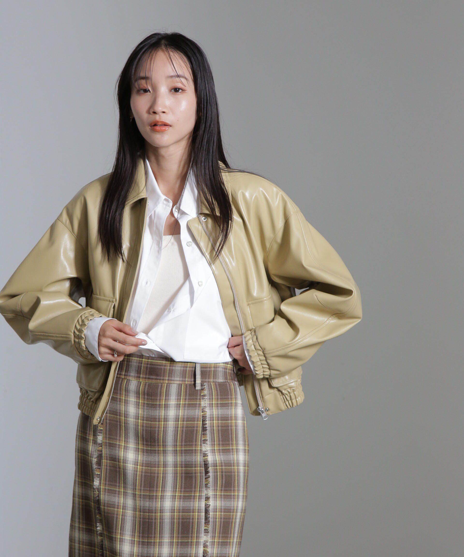 nano･universe「フェイクレザーショートブルゾン(セットアップ可)」|ブルゾン・スタジャン|