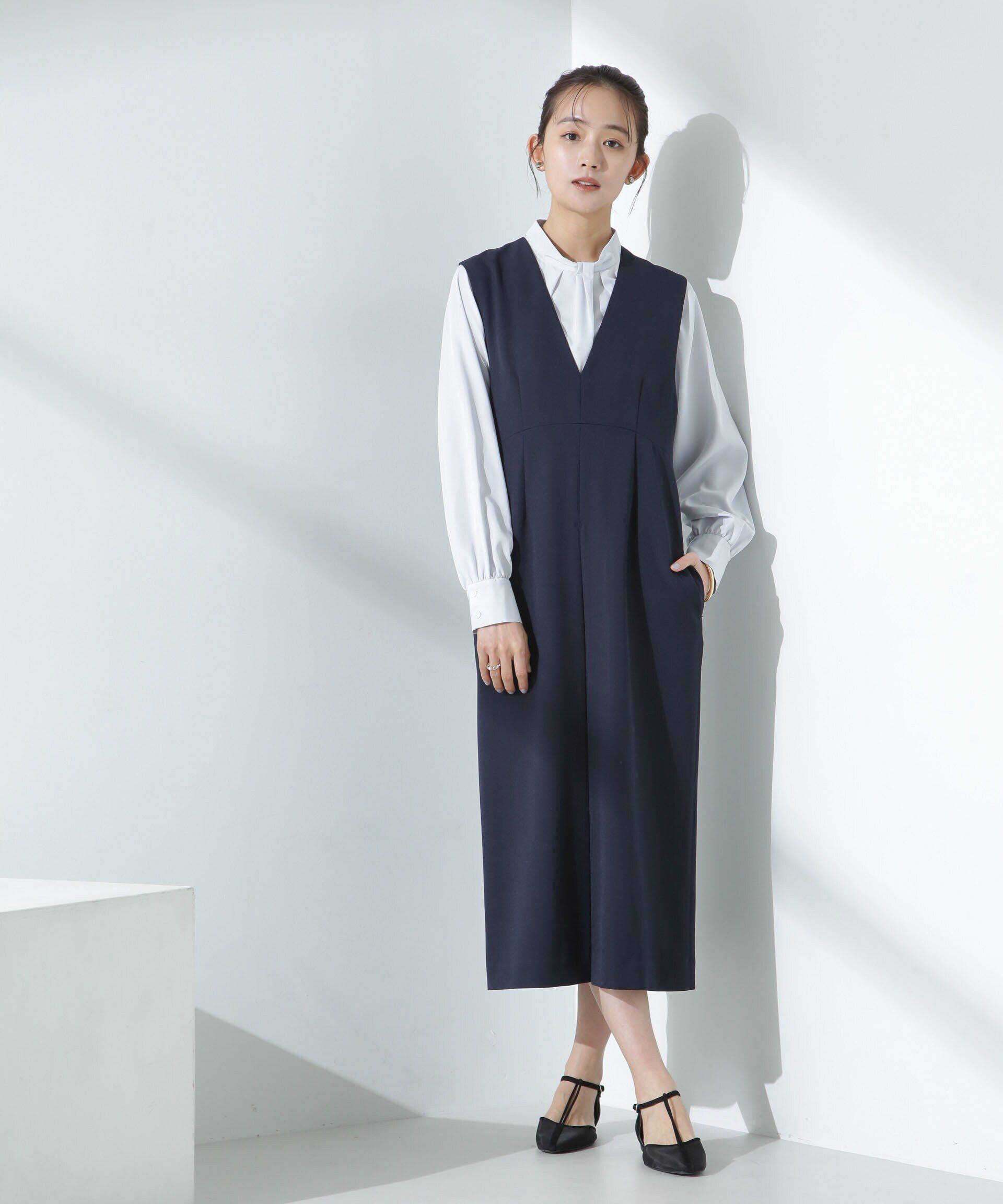 nano･universe「デイリーファンクション Vネックタックワンピース(セットアップ可)」|ワンピース|