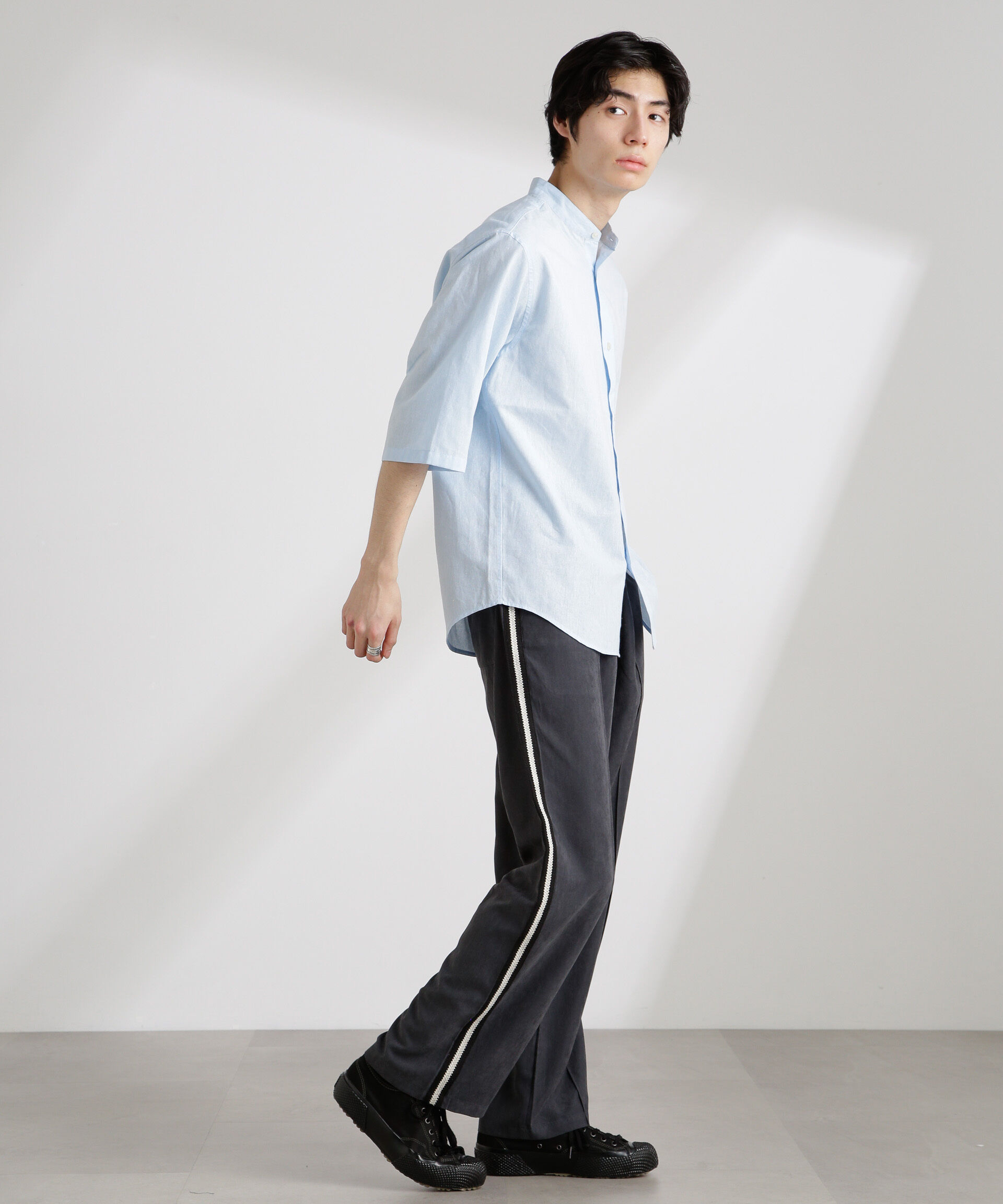 nano･universe「クールマックスリネンバンドカラー7分袖」|シャツ・ブラウス|