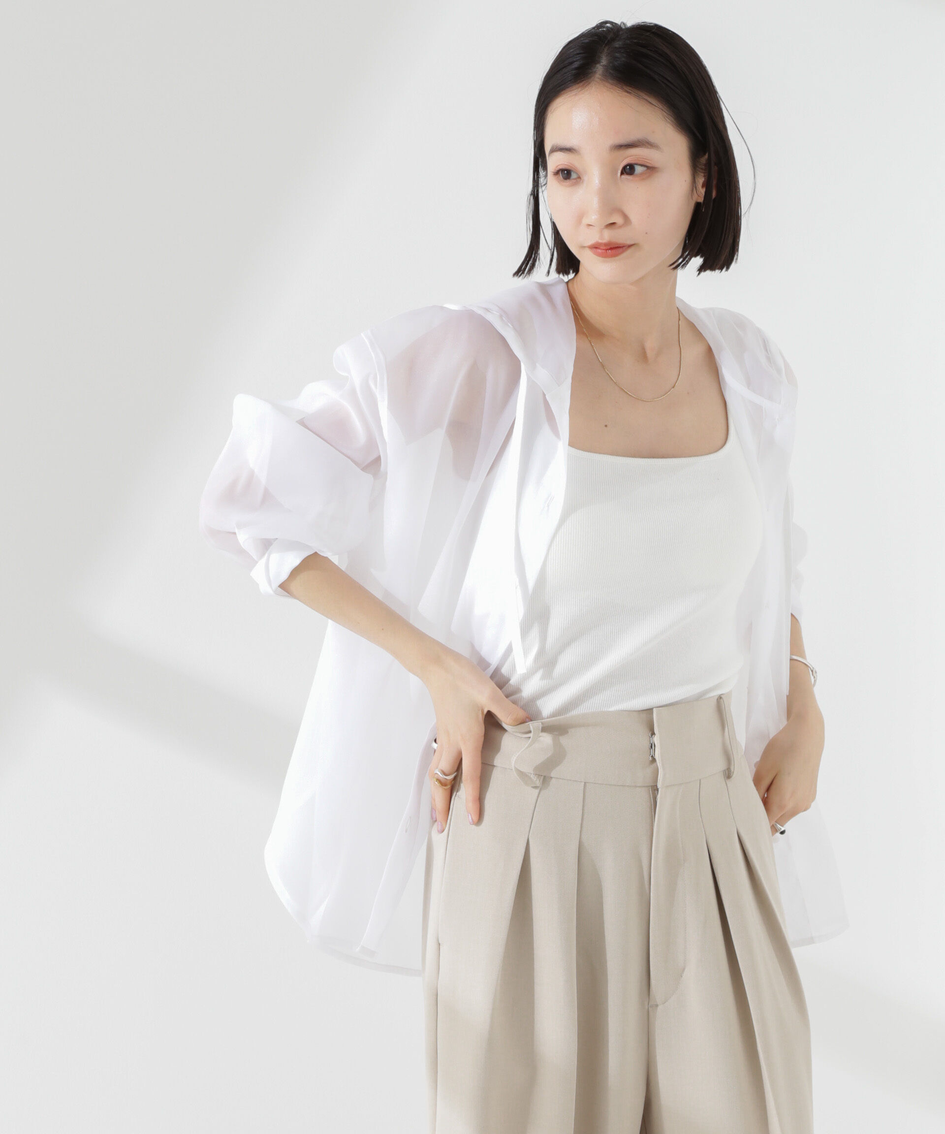 nano･universe「シアーフードシャツ」|シャツ・ブラウス|