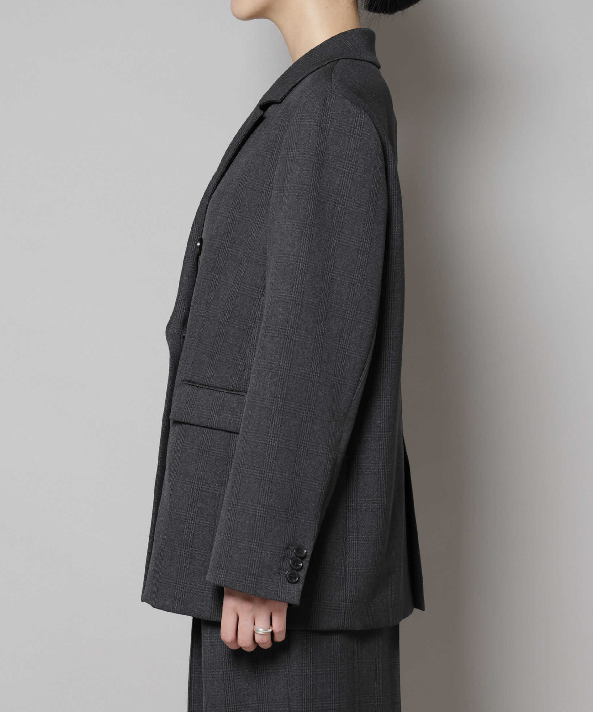 ストレッチサージチェックダブルジャケット(セットアップ可)（nano